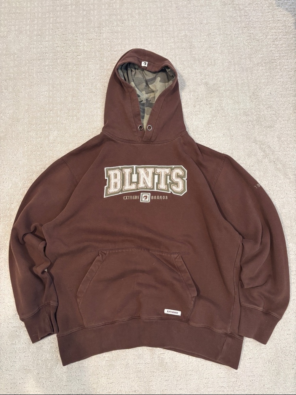 Bluenotes Y2K Brown Hoodie with Camo-Lined Hood